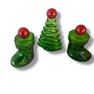 AVON CHRISTMAS 1 OZ. COLOGNE BOTTLES  Tree Stockings Green Glass Set Of Three